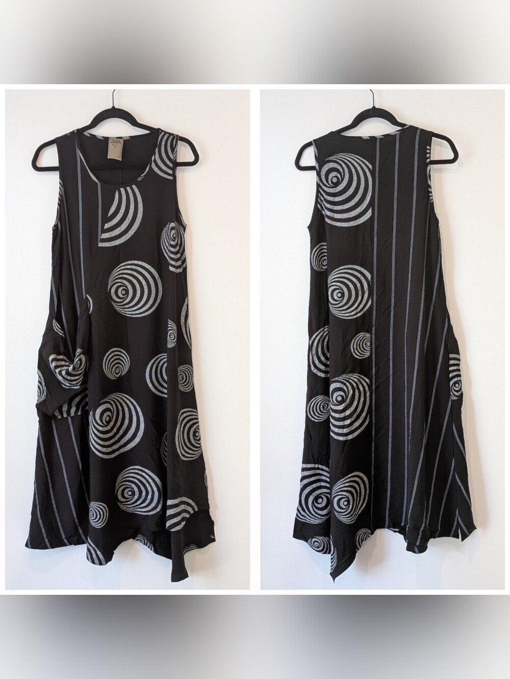 Fashion Concepts Asymmetrical Printed Midi Dress Size M Lagenlook Art To Wear